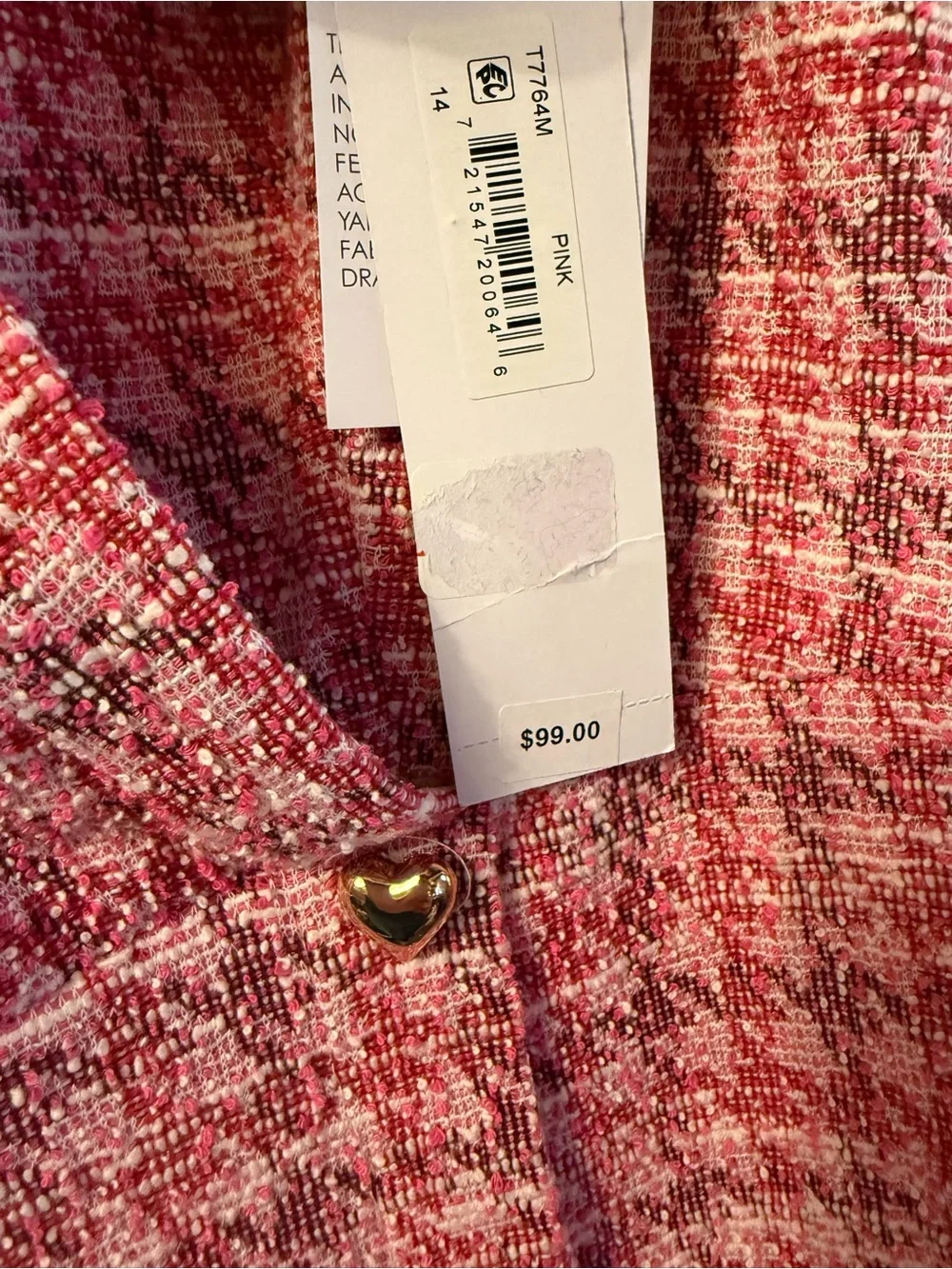 London Times Pink Houndstooth Tweed Faux-Wrap Dress Gold Heart Buttons NWT - Picture 4 of 6